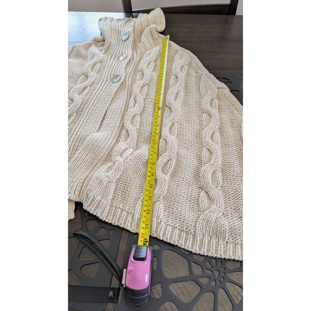 Vintage Hand Loomed Poncho Cape Sweater Cottage Organic Cotton Silk Cable Knit - Picture 9 of 10